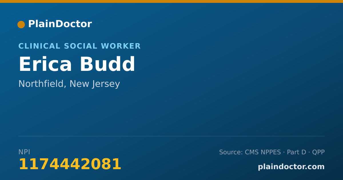 Shareable card for Erica Budd - Clinical Social Worker, Northfield, NJ