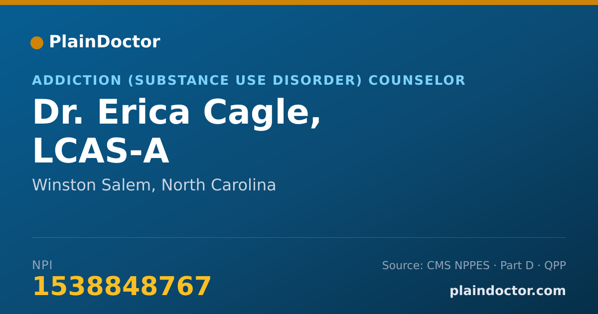 Shareable card for Erica Cagle, LCAS-A - Addiction (Substance Use Disorder) Counselor, Winston Salem, NC