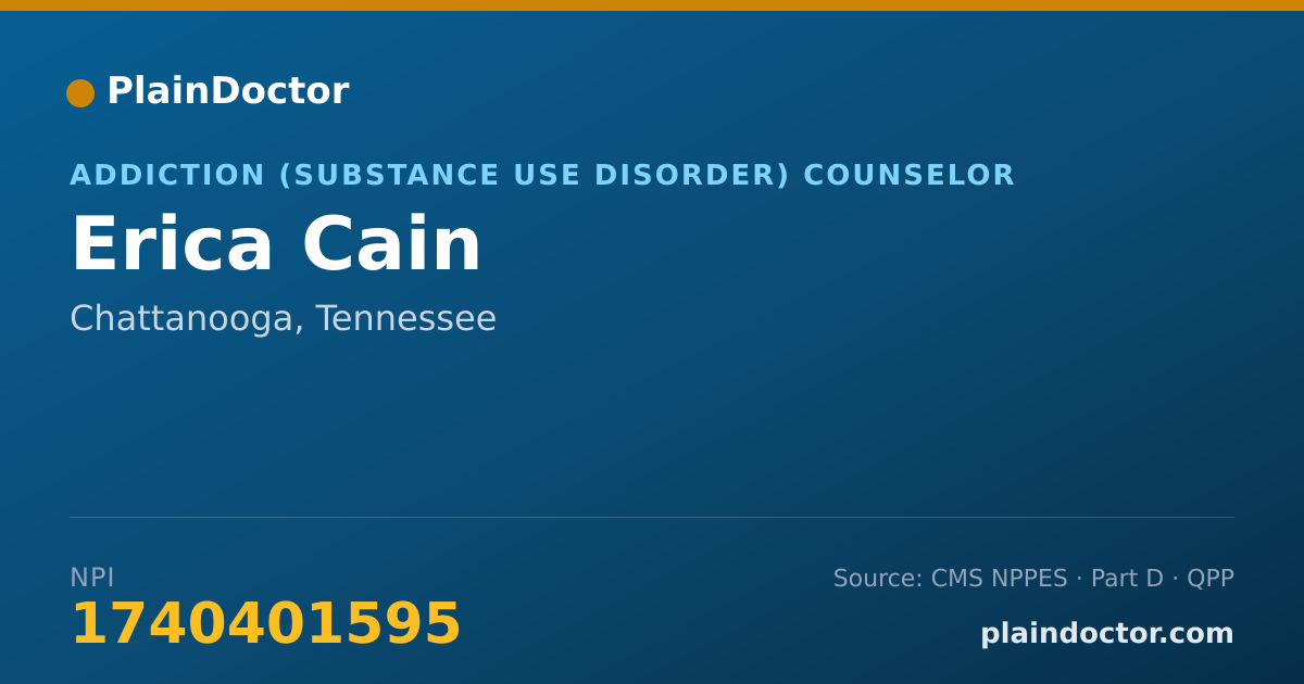 Shareable card for Erica Cain - Addiction (Substance Use Disorder) Counselor, Chattanooga, TN