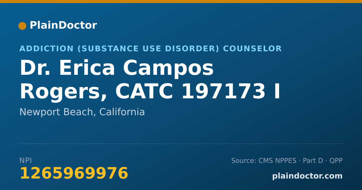 Shareable card for Erica Campos Rogers, CATC 197173 I - Addiction (Substance Use Disorder) Counselor, Newport Beach, CA