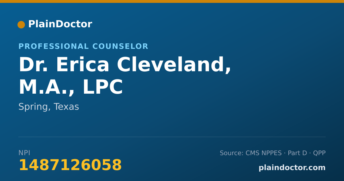 Shareable card for Erica Cleveland, M.A., LPC - Professional Counselor, Spring, TX