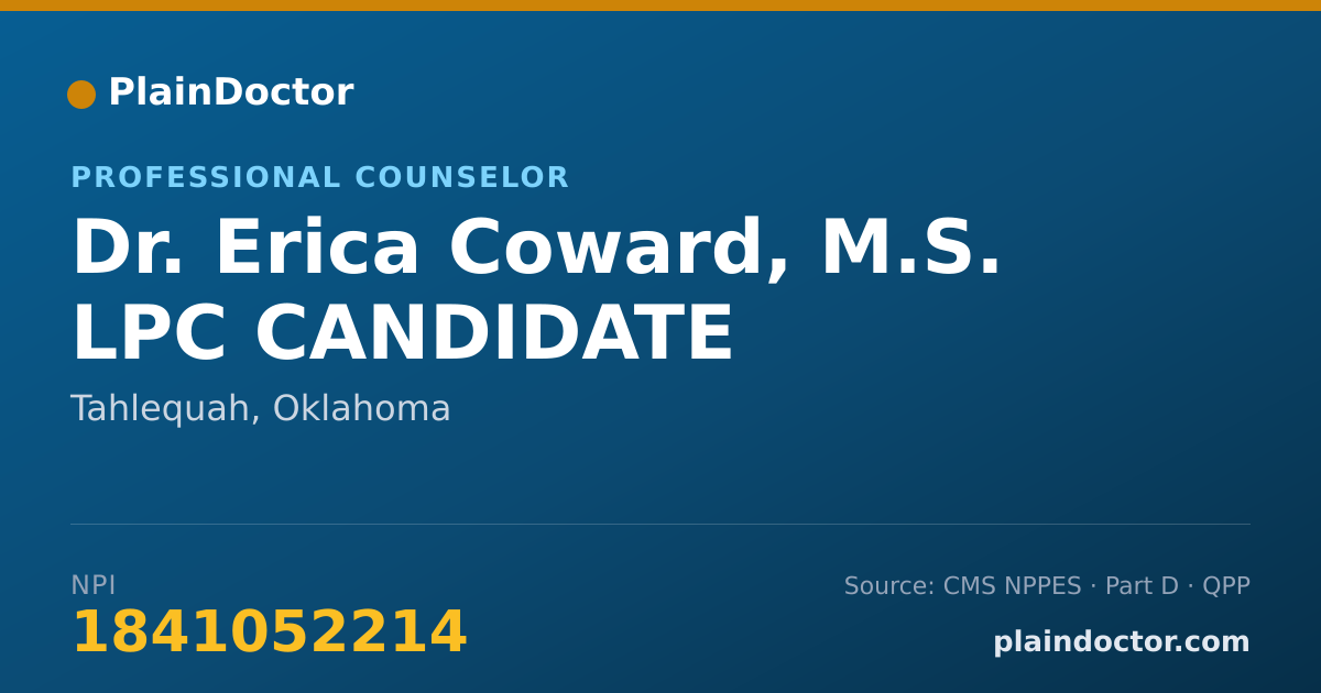 Shareable card for Erica Coward, M.S. LPC CANDIDATE - Professional Counselor, Tahlequah, OK
