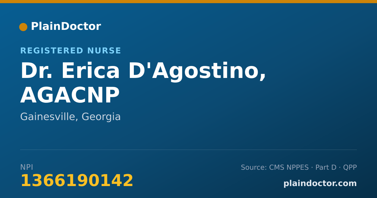 Shareable card for Erica D'Agostino, AGACNP - Registered Nurse, Gainesville, GA