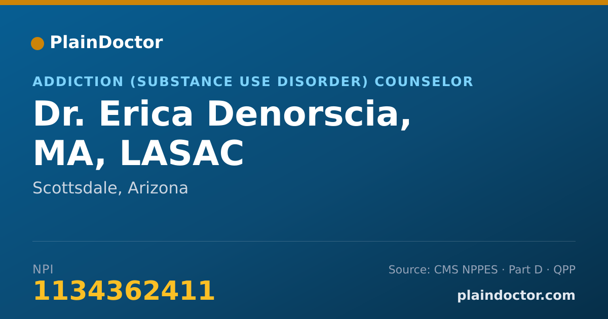 Shareable card for Erica Denorscia, MA, LASAC - Addiction (Substance Use Disorder) Counselor, Scottsdale, AZ