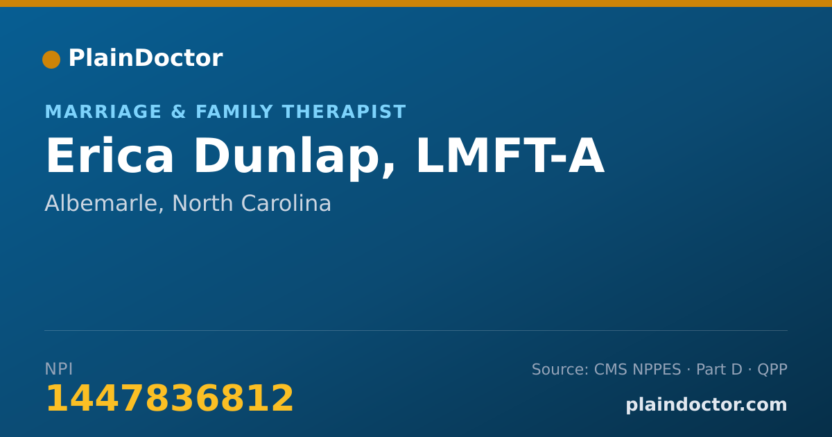 Shareable card for Erica Dunlap, LMFT-A - Marriage & Family Therapist, Albemarle, NC