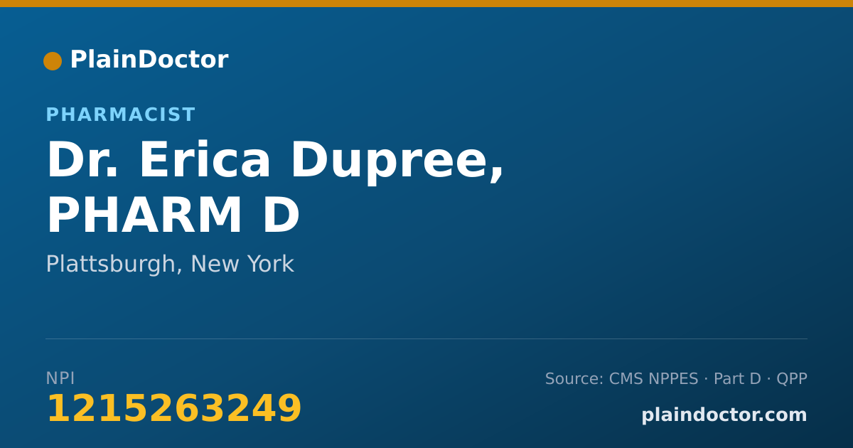 Shareable card for Erica Dupree, PHARM D - Pharmacist, Plattsburgh, NY