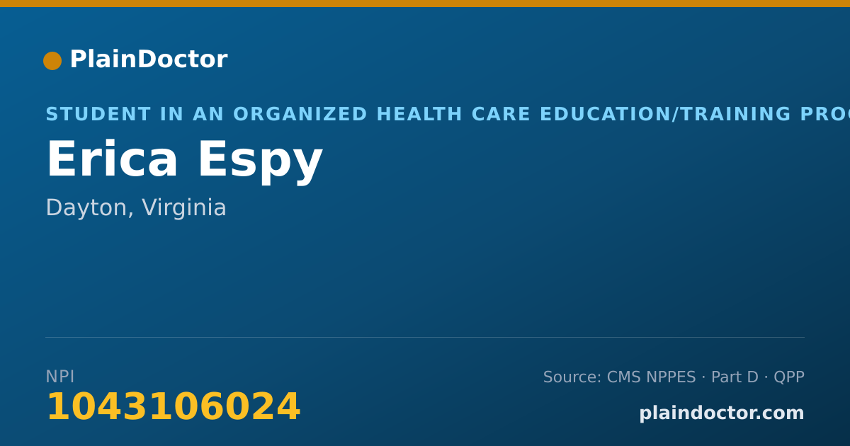 Shareable card for Erica Espy - Student in an Organized Health Care Education/Training Program, Dayton, VA
