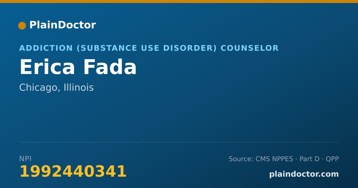 Shareable card for Erica Fada - Addiction (Substance Use Disorder) Counselor, Chicago, IL