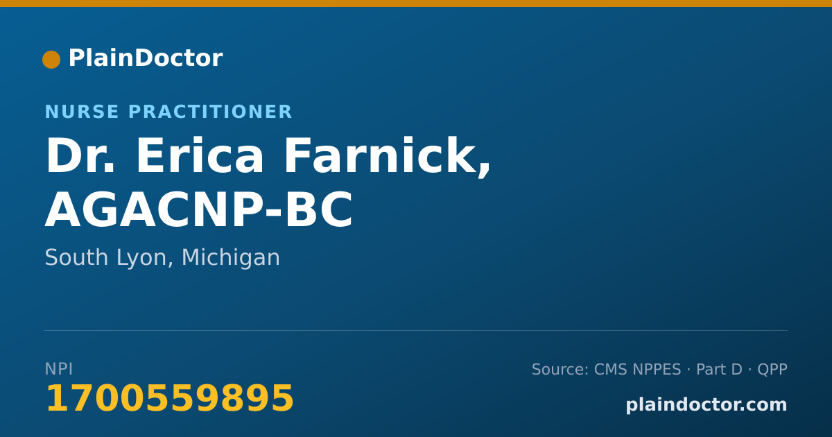 Shareable card for Erica Farnick, AGACNP-BC - Nurse Practitioner, South Lyon, MI