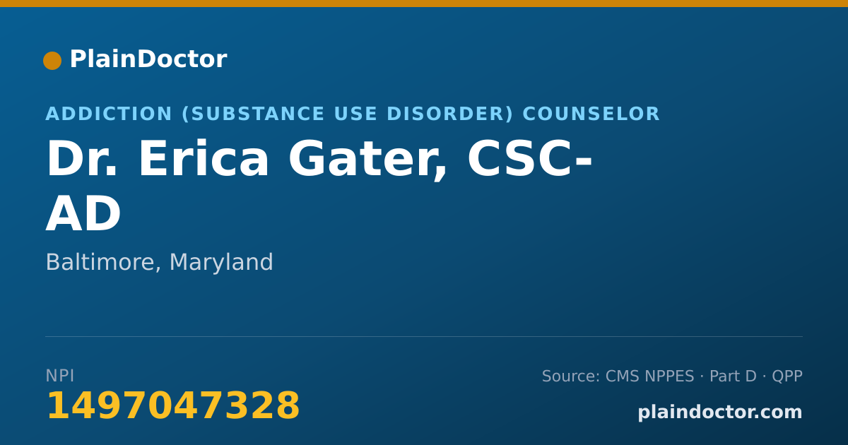 Shareable card for Erica Gater, CSC- AD - Addiction (Substance Use Disorder) Counselor, Baltimore, MD