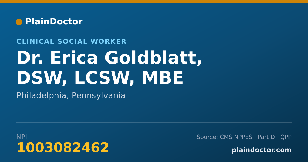 Shareable card for Erica Goldblatt, DSW, LCSW, MBE - Clinical Social Worker, Philadelphia, PA