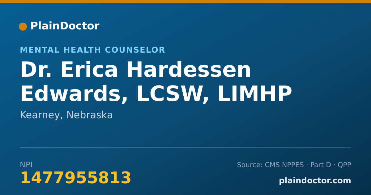 Shareable card for Erica Hardessen Edwards, LCSW, LIMHP - Mental Health Counselor, Kearney, NE