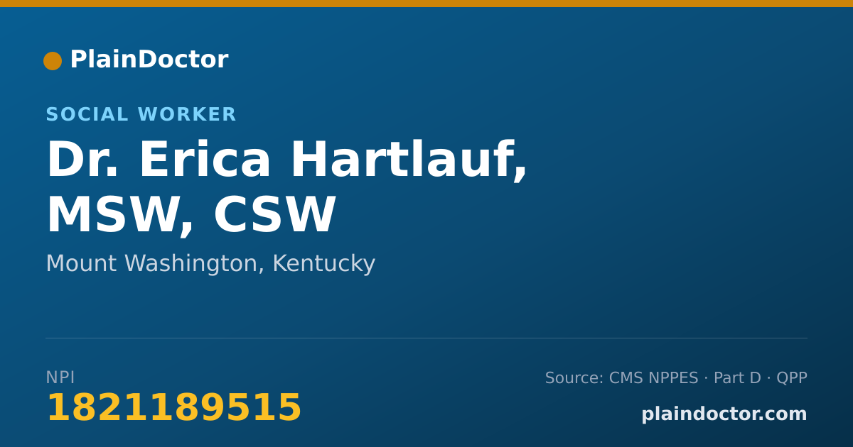 Shareable card for Erica Hartlauf, MSW, CSW - Social Worker, Mount Washington, KY