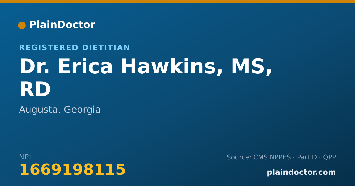 Shareable card for Erica Hawkins, MS, RD - Registered Dietitian, Augusta, GA