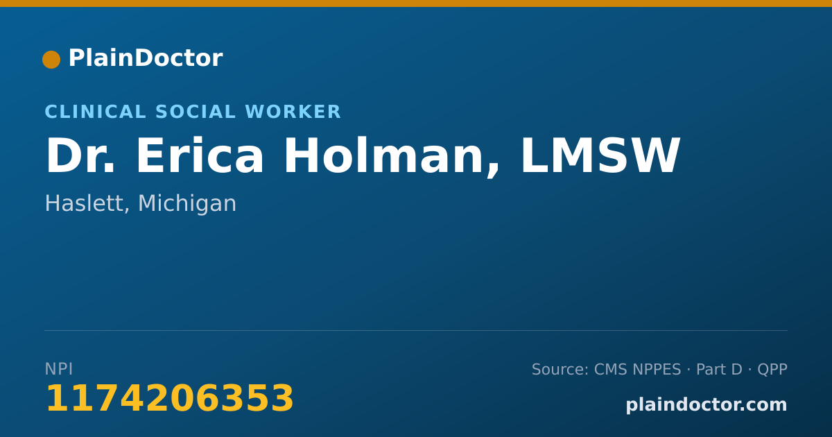 Shareable card for Erica Holman, LMSW - Clinical Social Worker, Haslett, MI