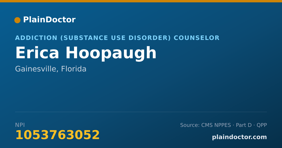 Shareable card for Erica Hoopaugh - Addiction (Substance Use Disorder) Counselor, Gainesville, FL