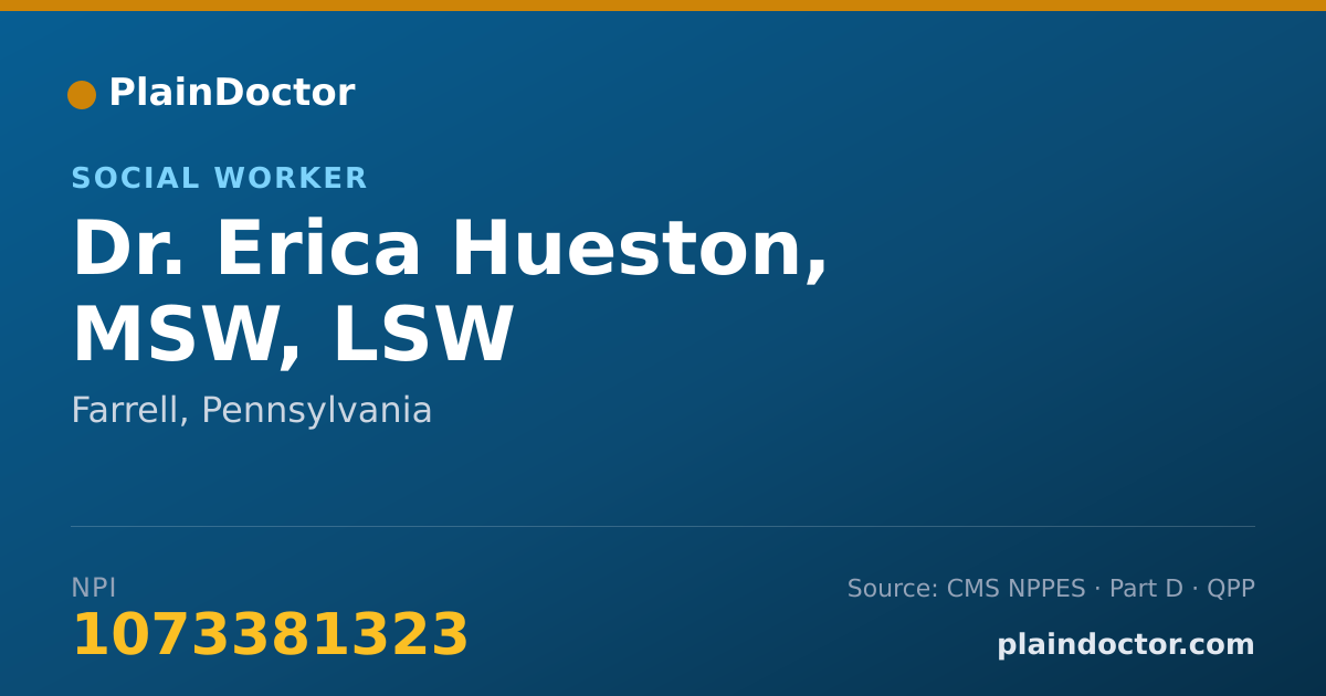 Shareable card for Erica Hueston, MSW, LSW - Social Worker, Farrell, PA