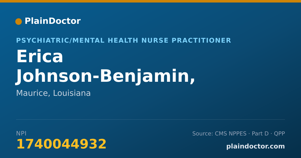 Shareable card for Erica Johnson-Benjamin, PMHNP - Psychiatric/Mental Health Nurse Practitioner, Maurice, LA