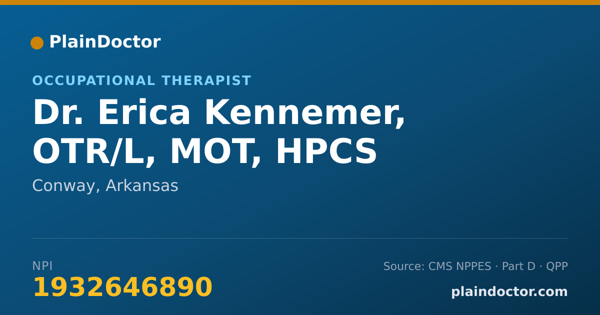 Shareable card for Erica Kennemer, OTR/L, MOT, HPCS - Occupational Therapist, Conway, AR