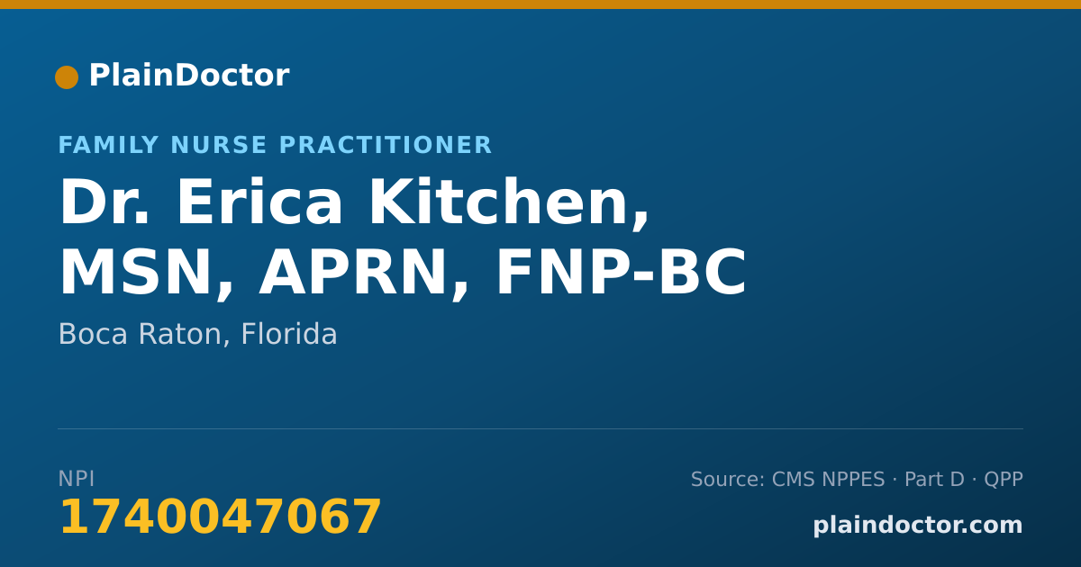 Shareable card for Erica Kitchen, MSN, APRN, FNP-BC - Family Nurse Practitioner, Boca Raton, FL