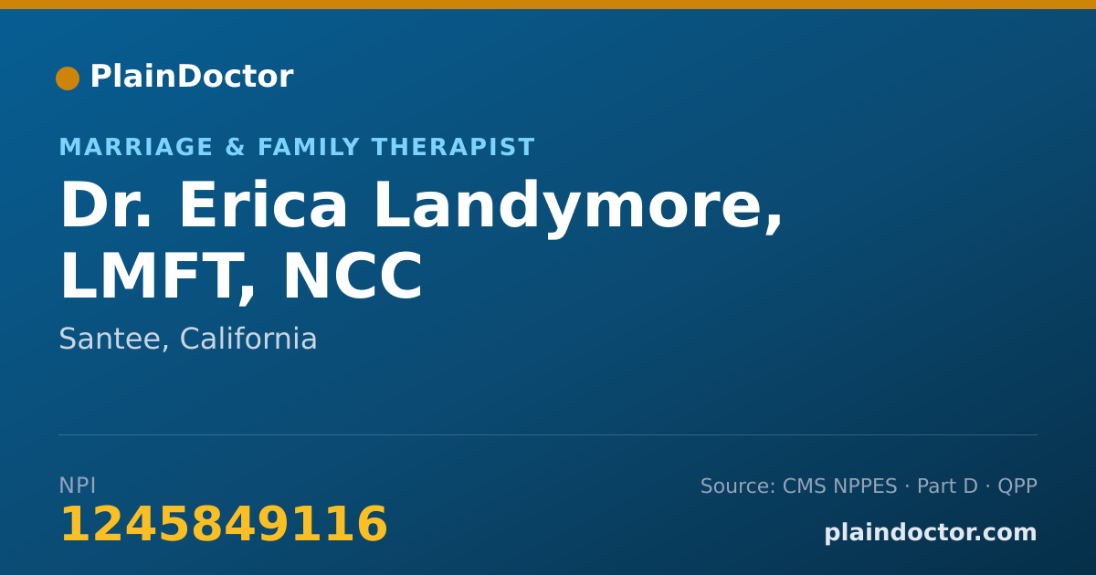 Shareable card for Erica Landymore, LMFT, NCC - Marriage & Family Therapist, Santee, CA