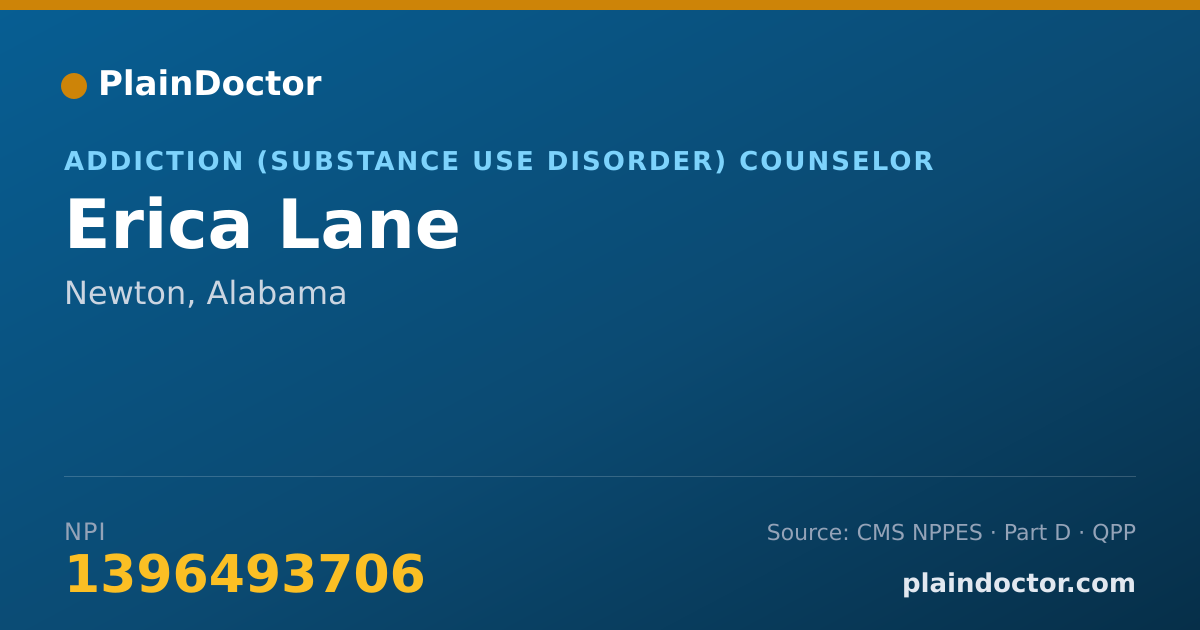 Shareable card for Erica Lane - Addiction (Substance Use Disorder) Counselor, Newton, AL
