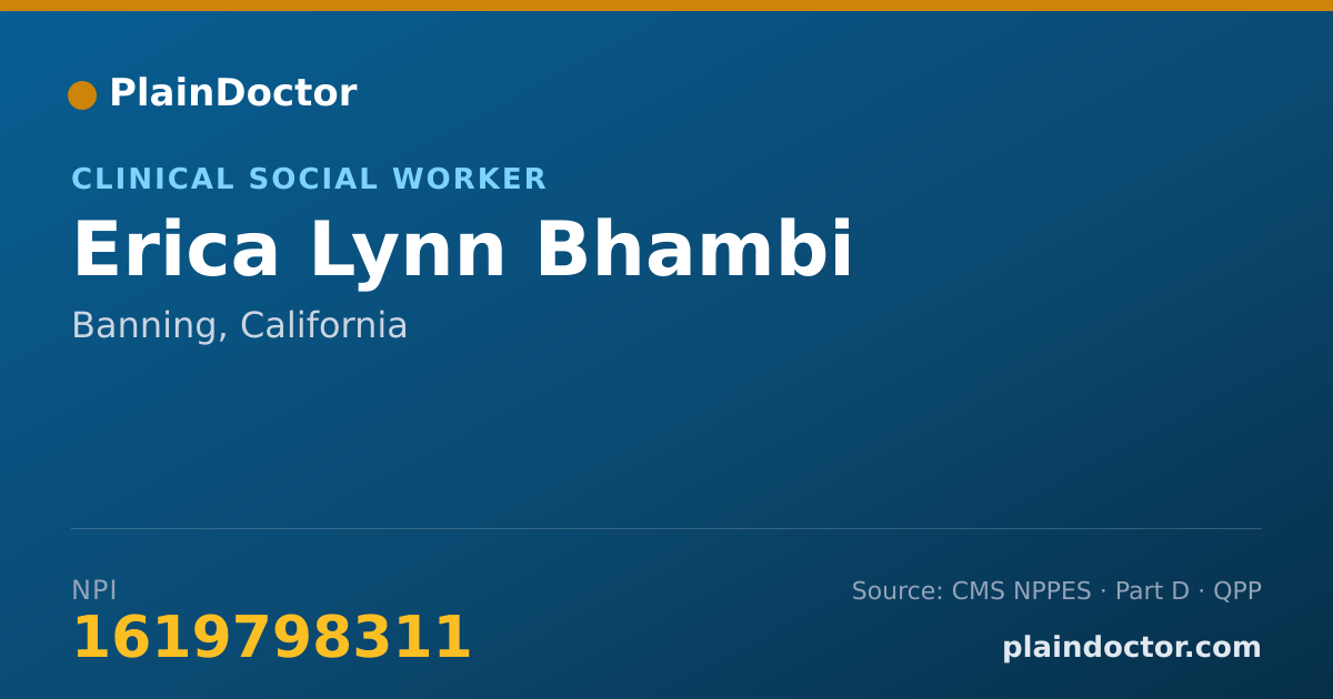 Shareable card for Erica Lynn Bhambi - Clinical Social Worker, Banning, CA