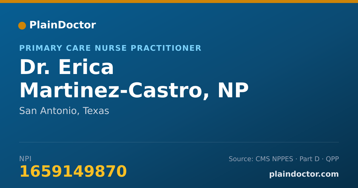 Shareable card for Erica Martinez-Castro, NP - Primary Care Nurse Practitioner, San Antonio, TX