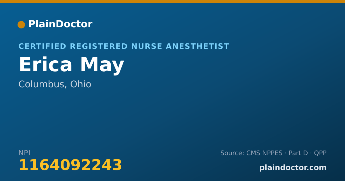 Shareable card for Erica May - Certified Registered Nurse Anesthetist, Columbus, OH