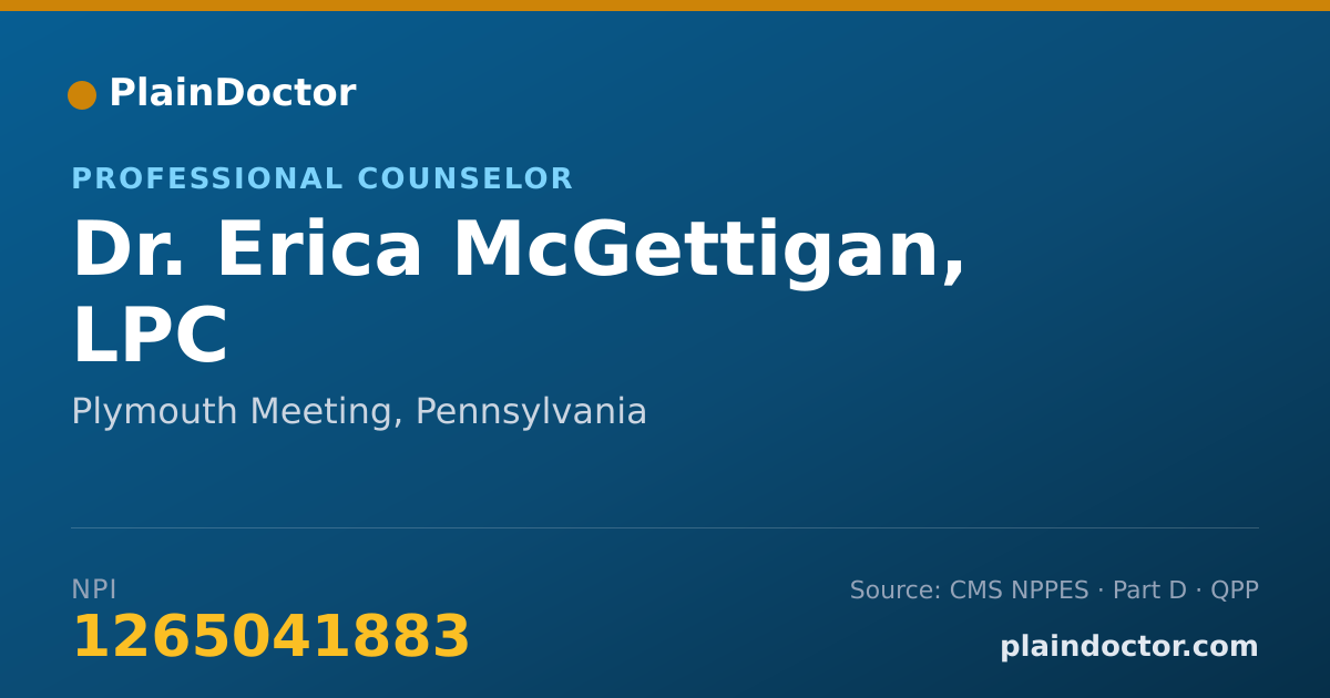 Shareable card for Erica McGettigan, LPC - Professional Counselor, Plymouth Meeting, PA
