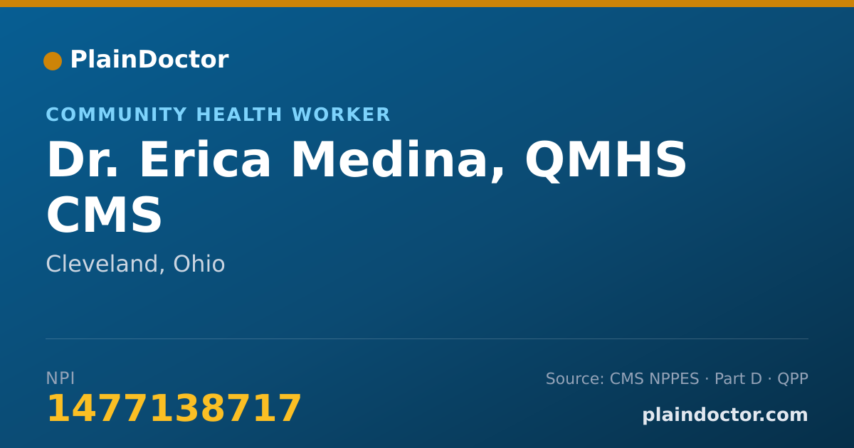 Shareable card for Erica Medina, QMHS CMS - Community Health Worker, Cleveland, OH
