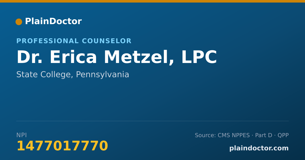 Shareable card for Erica Metzel, LPC - Professional Counselor, State College, PA