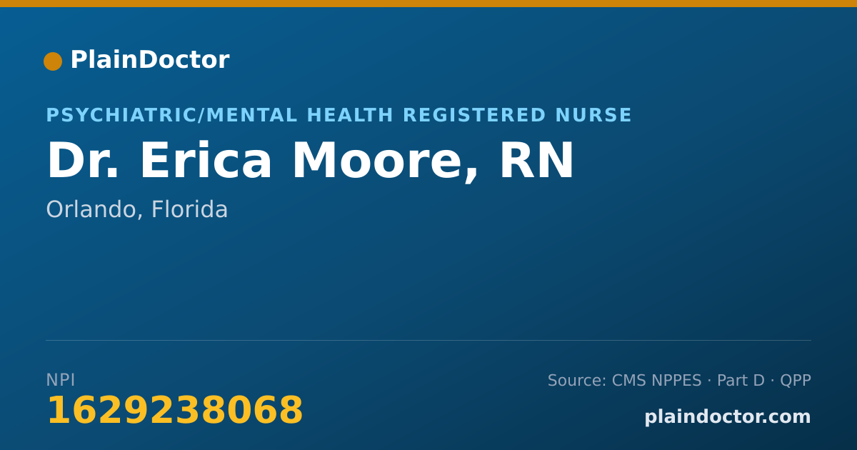 Shareable card for Erica Moore, RN - Psychiatric/Mental Health Registered Nurse, Orlando, FL