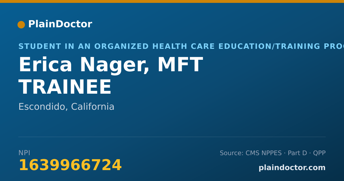 Shareable card for Erica Nager, MFT TRAINEE - Student in an Organized Health Care Education/Training Program, Escondido, CA