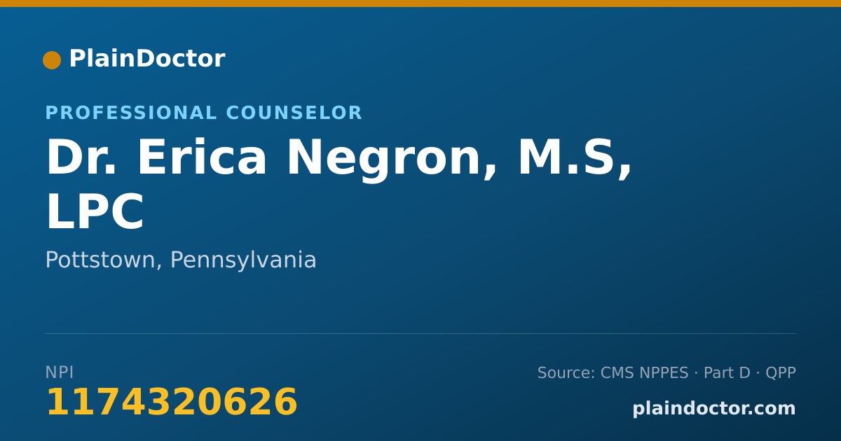Shareable card for Erica Negron, M.S, LPC - Professional Counselor, Pottstown, PA