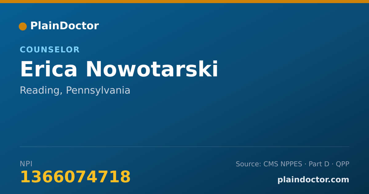 Shareable card for Erica Nowotarski - Counselor, Reading, PA