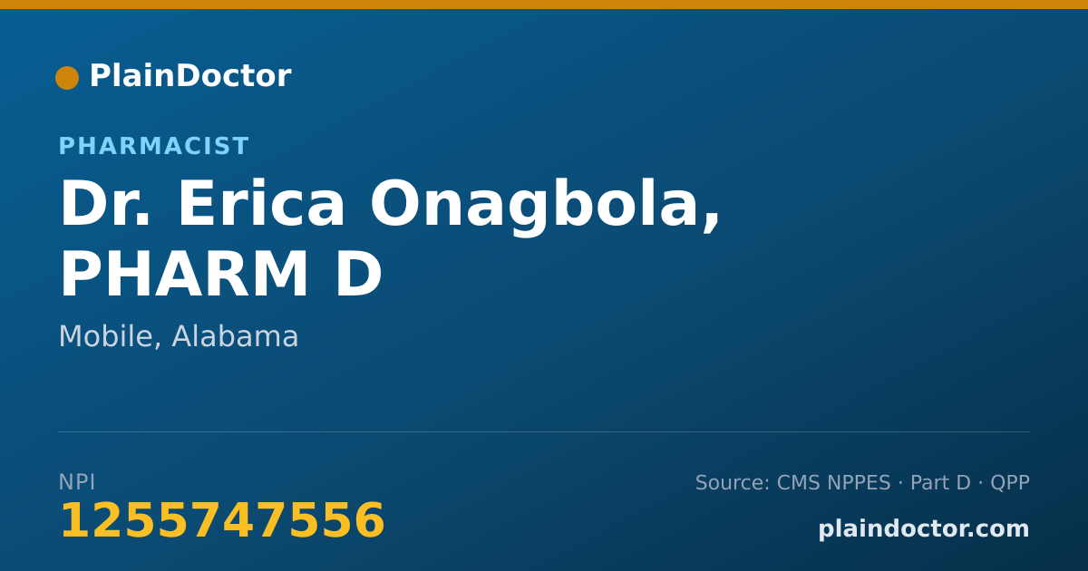 Shareable card for Erica Onagbola, PHARM D - Pharmacist, Mobile, AL