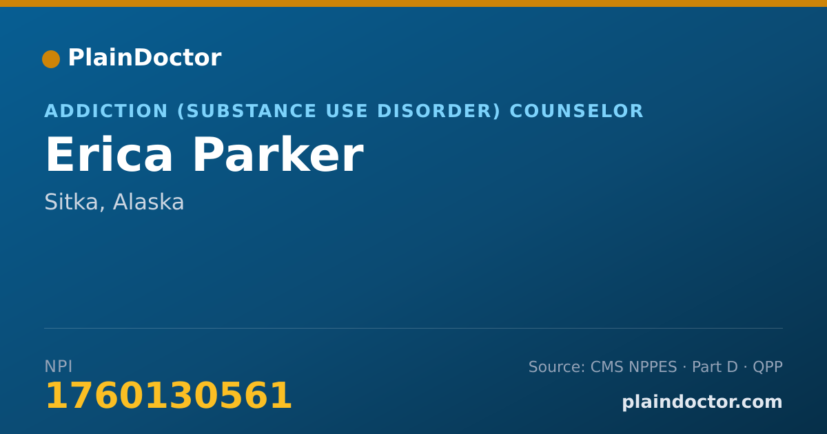 Shareable card for Erica Parker - Addiction (Substance Use Disorder) Counselor, Sitka, AK