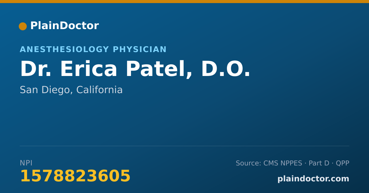 Shareable card for Erica Patel, D.O. - Anesthesiology Physician, San Diego, CA