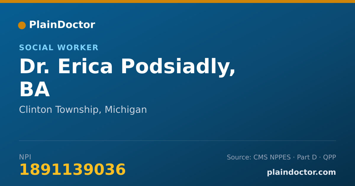 Shareable card for Erica Podsiadly, BA - Social Worker, Clinton Township, MI