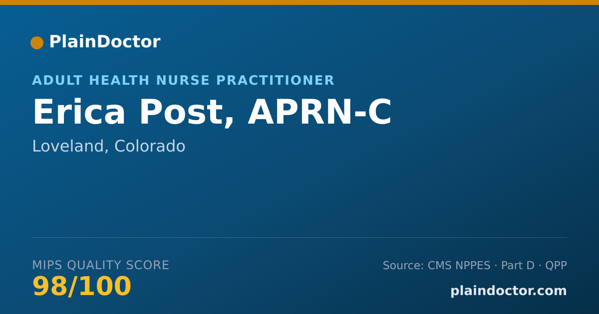 Shareable card for Erica Post, APRN-C - Adult Health Nurse Practitioner, Loveland, CO