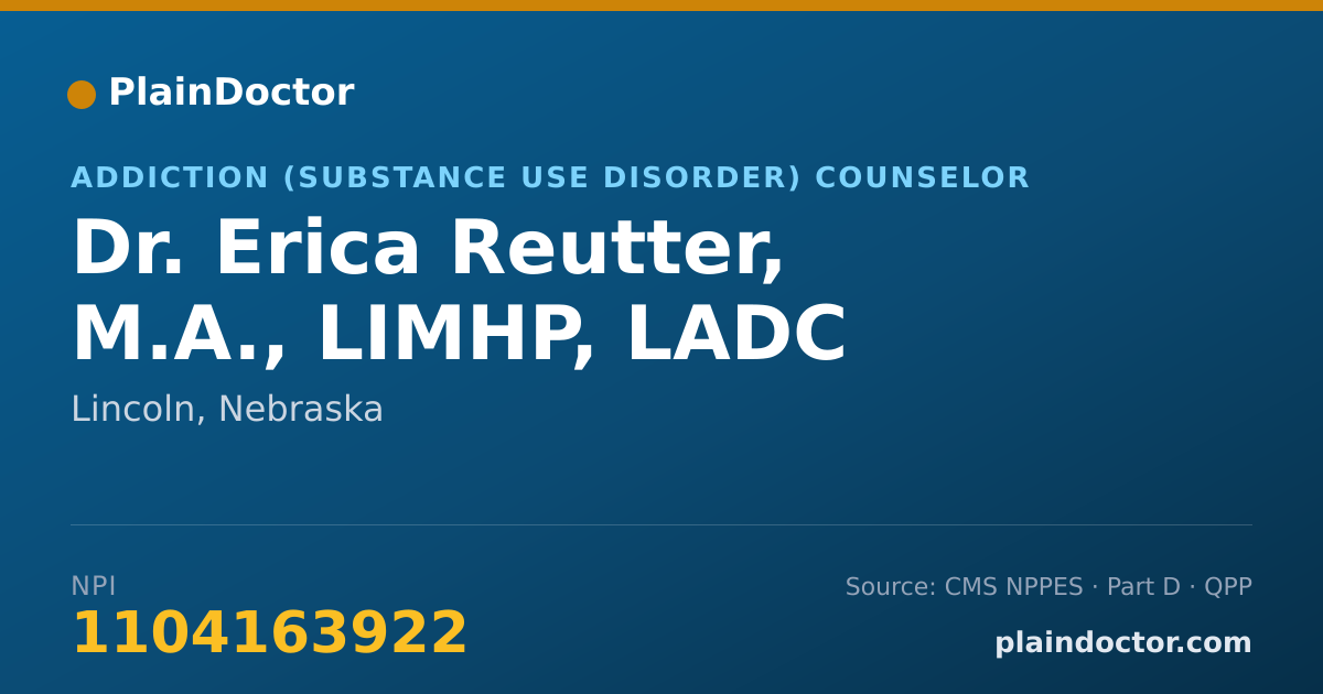 Shareable card for Erica Reutter, M.A., LIMHP, LADC - Addiction (Substance Use Disorder) Counselor, Lincoln, NE