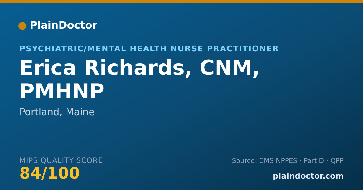 Shareable card for Erica Richards, CNM, PMHNP - Psychiatric/Mental Health Nurse Practitioner, Portland, ME