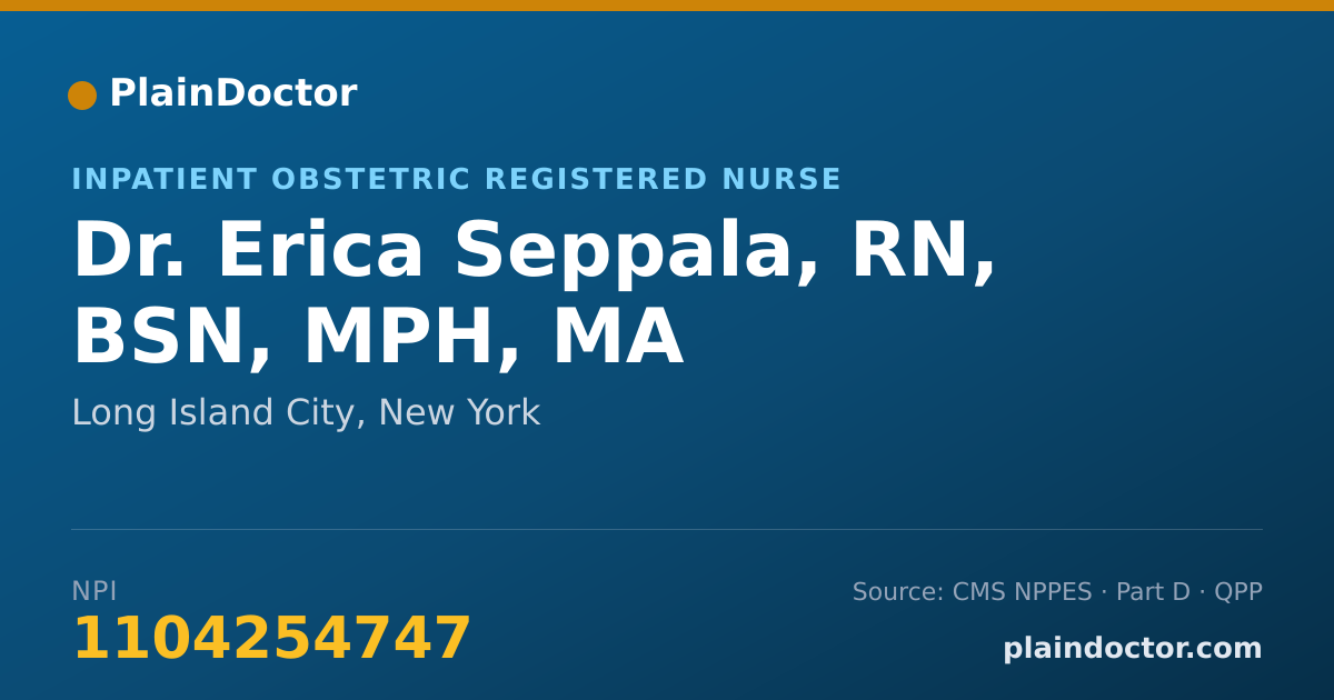 Shareable card for Erica Seppala, RN, BSN, MPH, MA - Inpatient Obstetric Registered Nurse, Long Island City, NY
