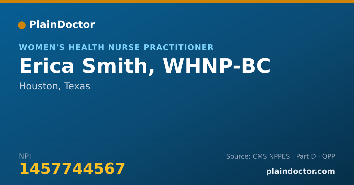 Shareable card for Erica Smith, WHNP-BC - Women's Health Nurse Practitioner, Houston, TX