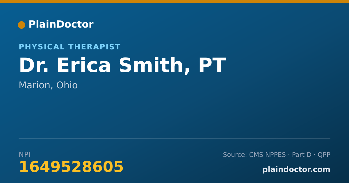 Shareable card for Erica Smith, PT - Physical Therapist, Marion, OH