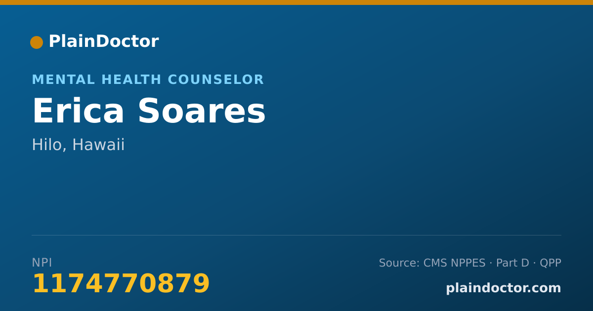 Shareable card for Erica Soares - Mental Health Counselor, Hilo, HI