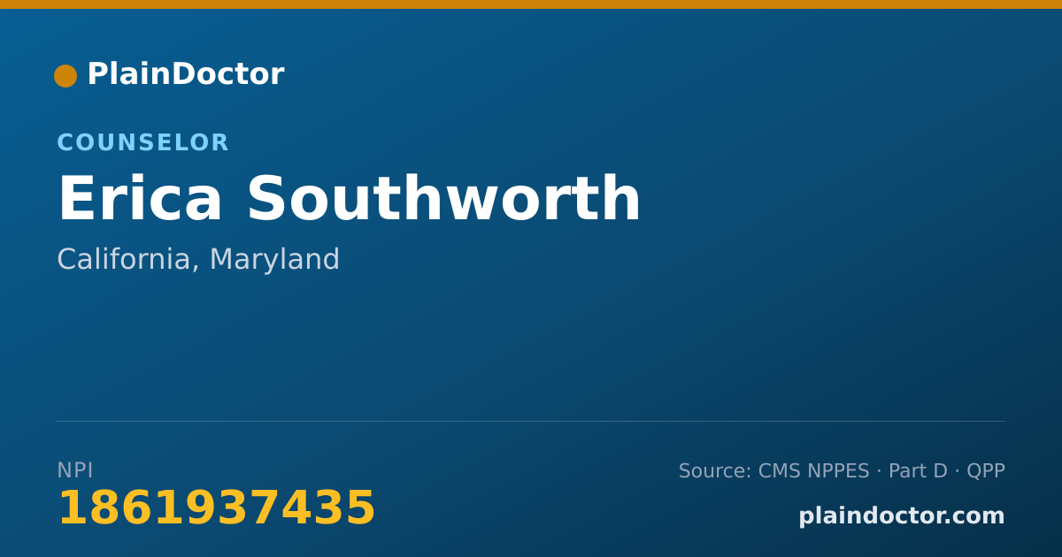 Shareable card for Erica Southworth - Counselor, California, MD