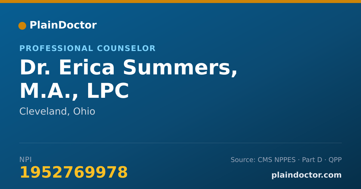 Shareable card for Erica Summers, M.A., LPC - Professional Counselor, Cleveland, OH