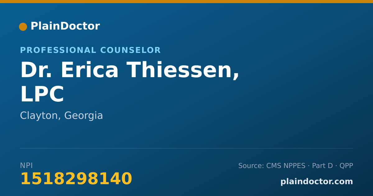 Shareable card for Erica Thiessen, LPC - Professional Counselor, Clayton, GA
